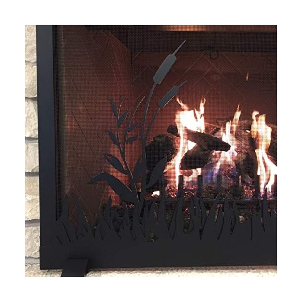 Fireplace Screen Pond Design (Textured Black, Large)
