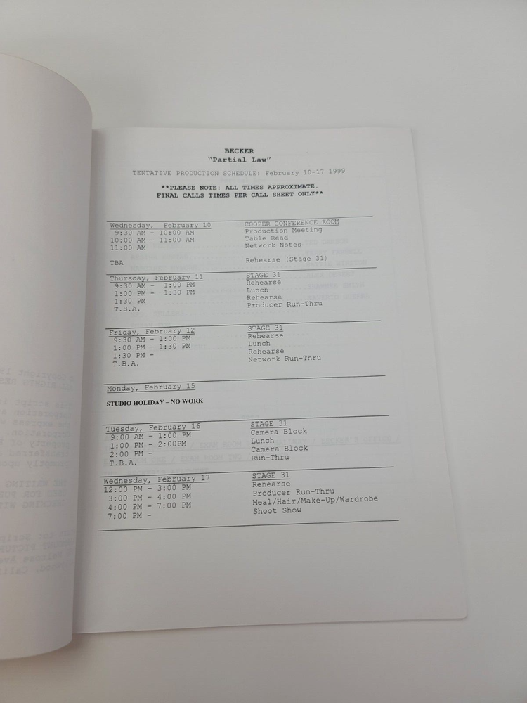 BECKER / Michael Markowitz 1999 TV Script, Ted Danson "Partial Law"