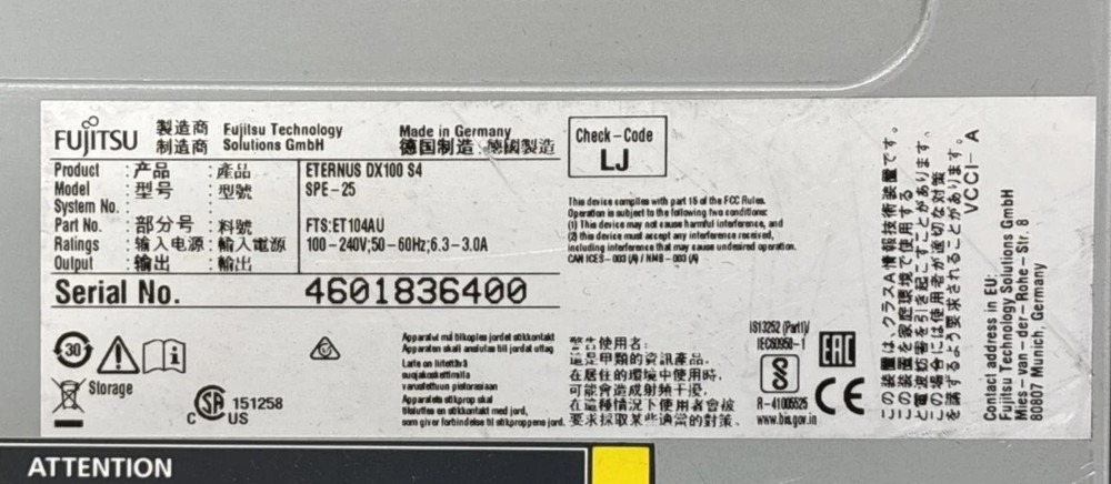 Fujitsu Eternus DX100 S4 24Bay Disk Storage Array ET104AU 2x CA07662-D112