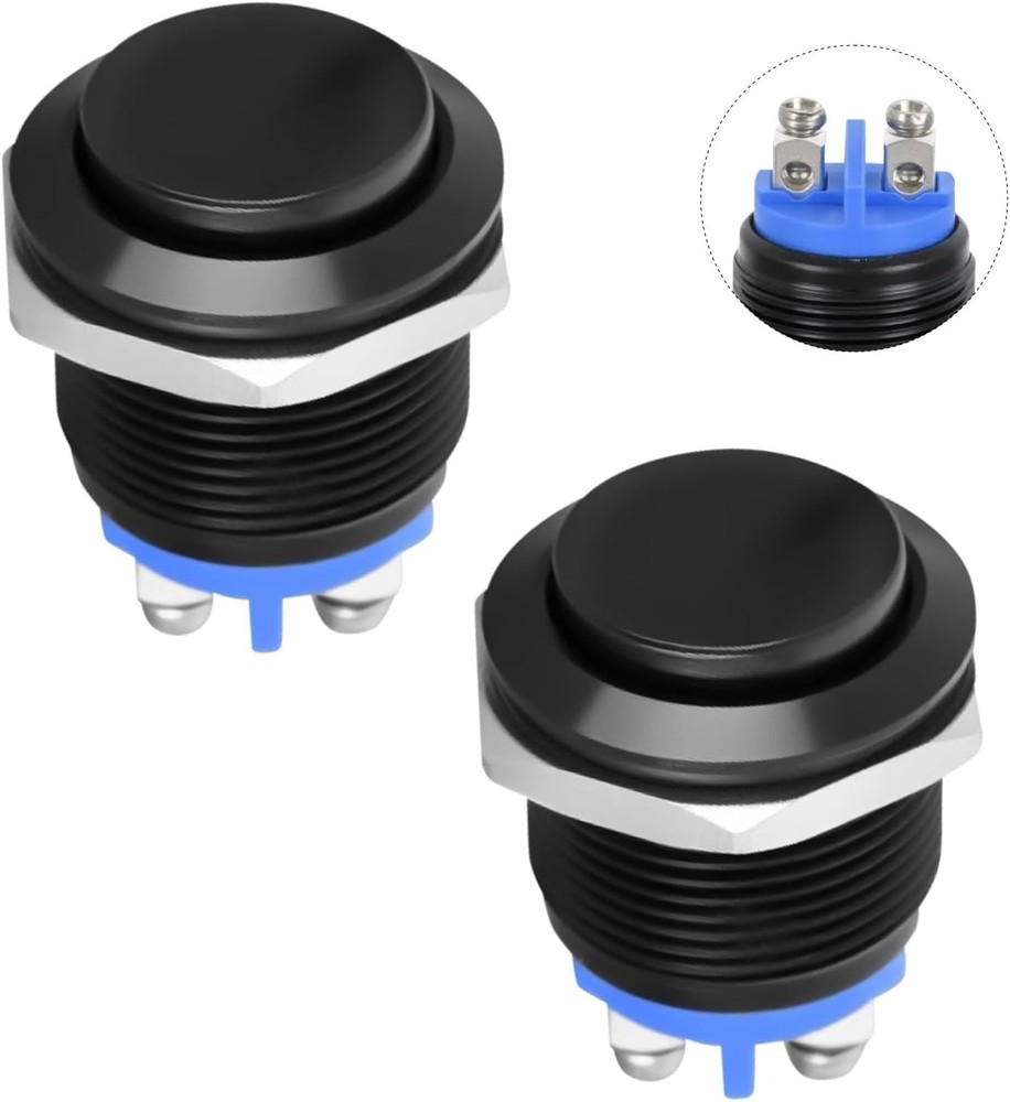 Nilight 19mm Momentary Push Button Switch 12V Waterproof Black 2 PIN 2PCS