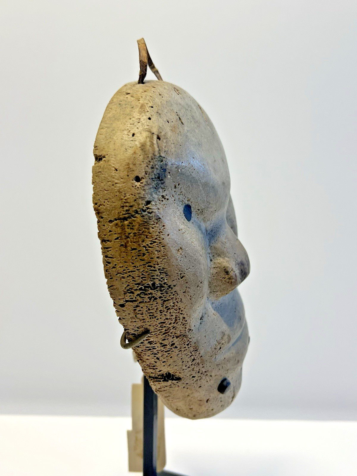 Antique Carved Inuit Eskimo Fetish Face Mask; With Stand