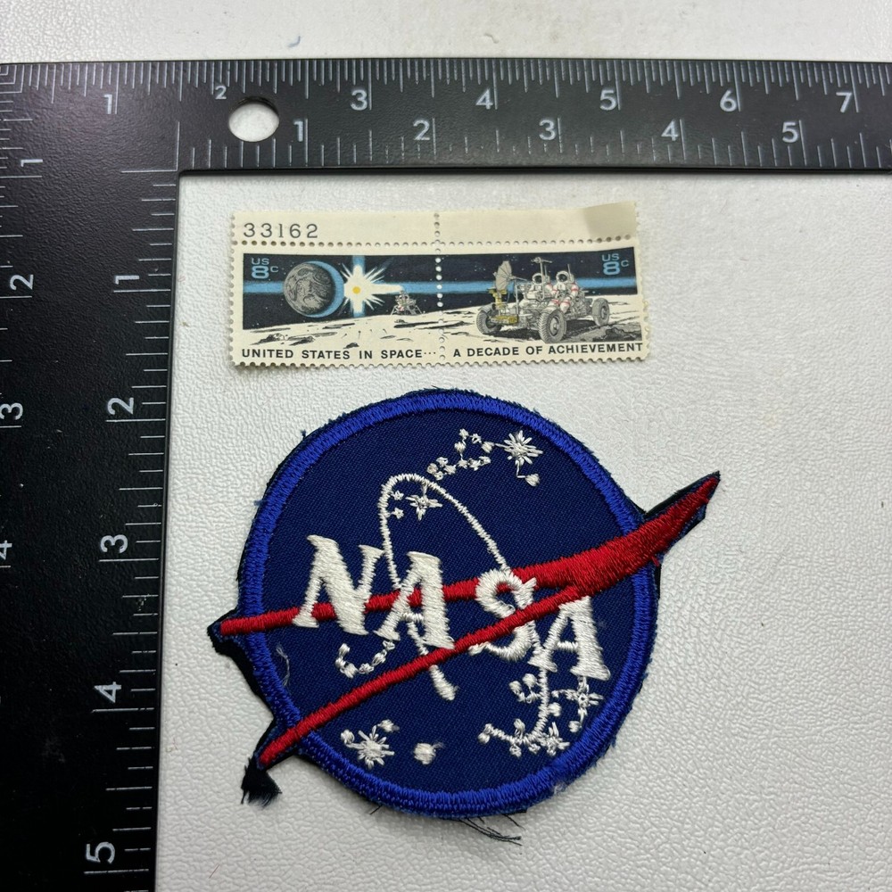 1 NASA Space Patch + TWO 8¢ POSTAGE STAMPS Space Theme (Backs Rough) 47K7