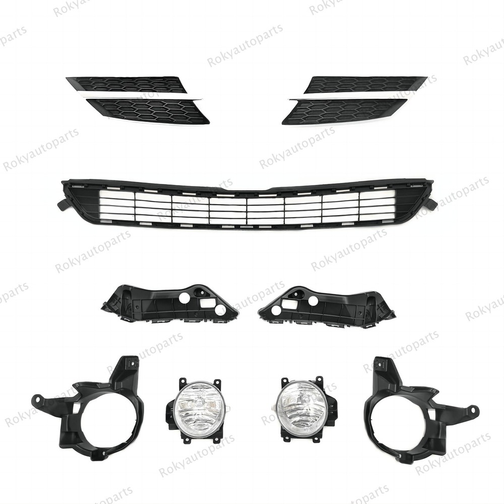 9PC For RAV4 2013-2015 Front Bumper Upper Chrome Grille Mesh Fog lights Brackets