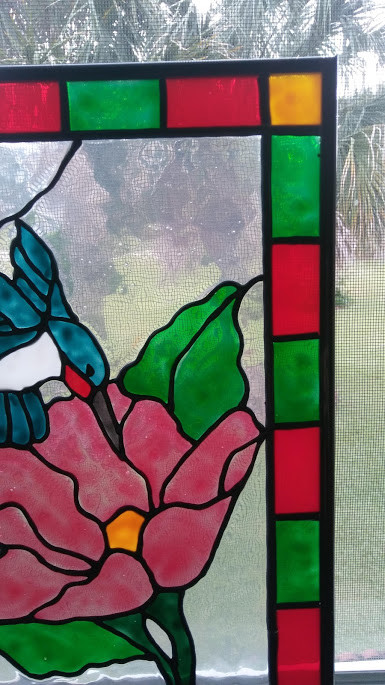 Hummingbird Stained Glass Window Panel Hand Painted
