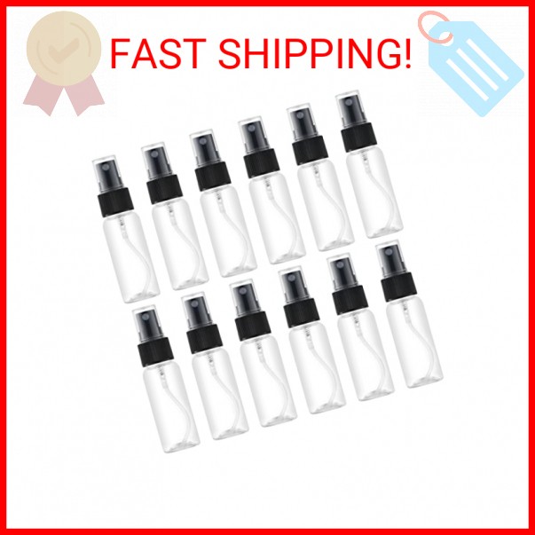 LISAPACK 1oz Small Plastic Spray Bottle (12 Pack) Empty Mini Fine Mist Travel Si