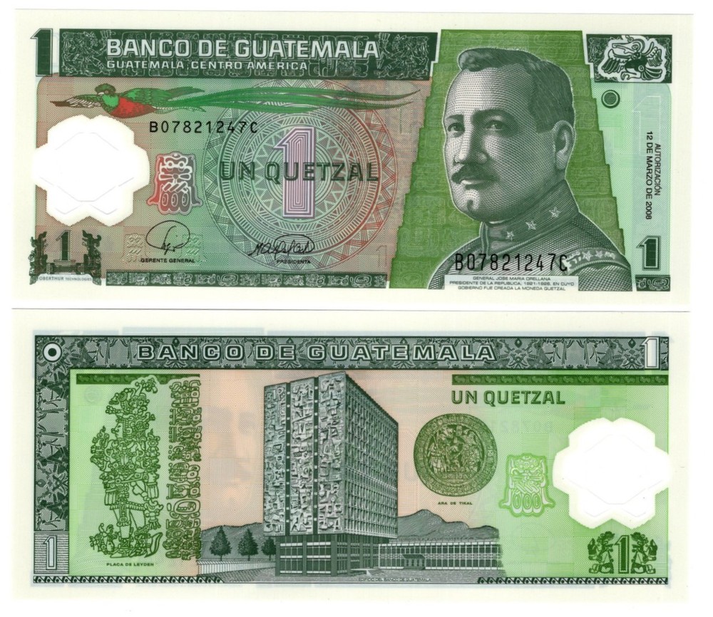 GUATEMALA 1 QUETZAL 2008 POLIMER P115A UNCIRCULATED