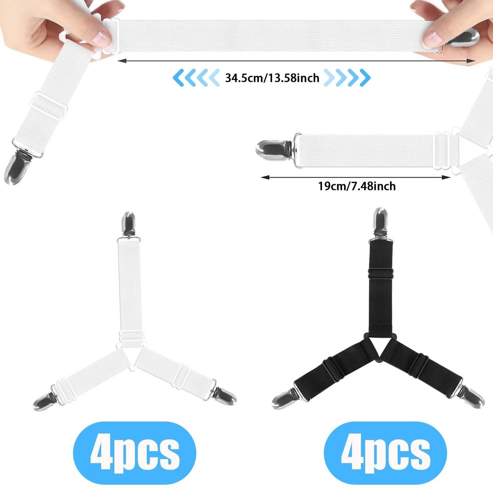 8 Bed Sheet Holder Straps, Adjustable Bed Sheet Straps Holders, Fitted Sheet ...