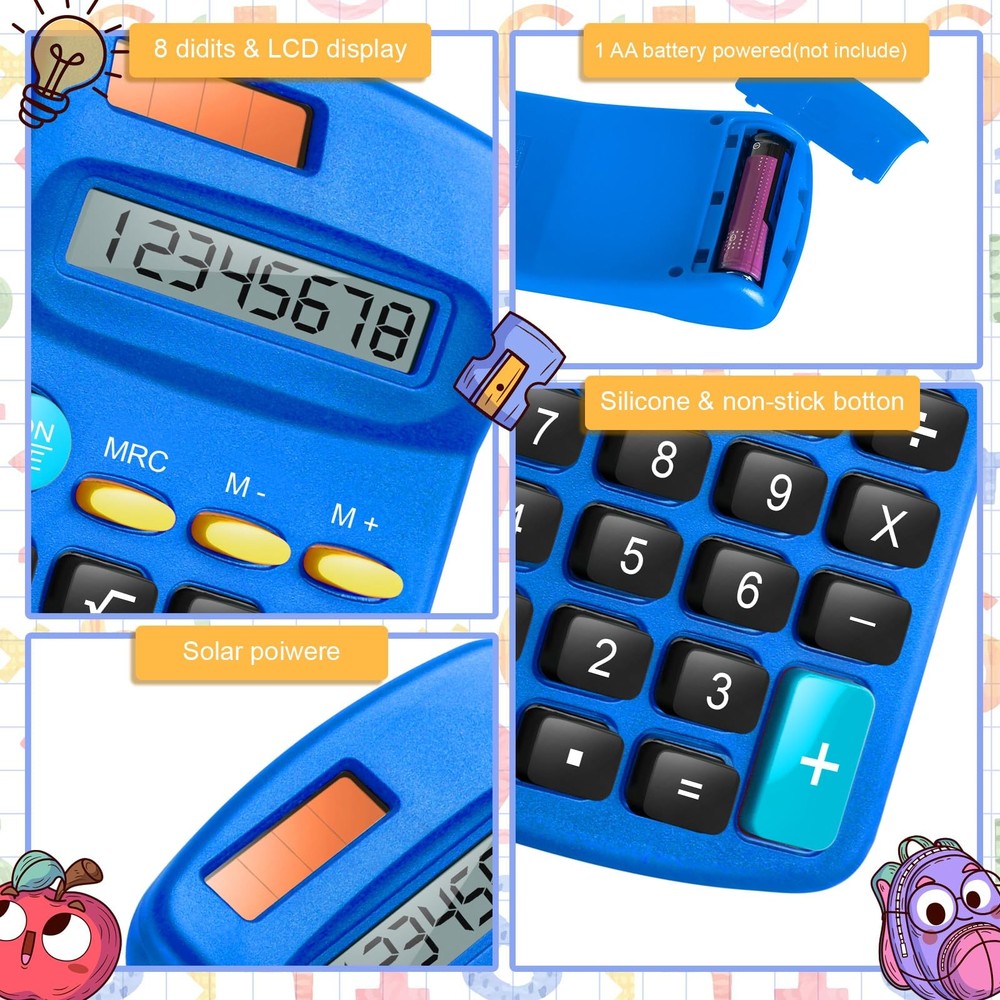 12 Packs Pocket Size Mini Blue Calculator Basic Calculators for Handheld Angl...
