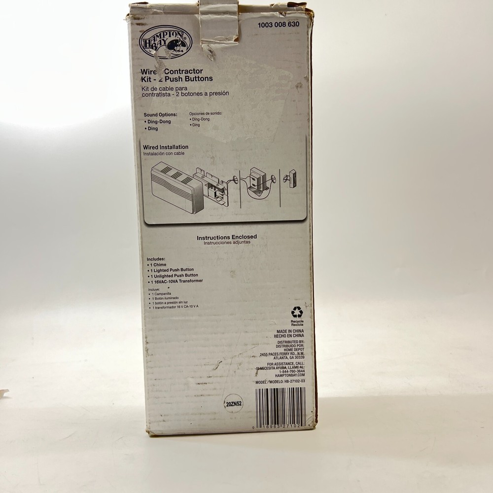 HAMPTON BAY 1003008630 Wired Contractor Kit 2 Push Buttons 2 Selectable Tunes
