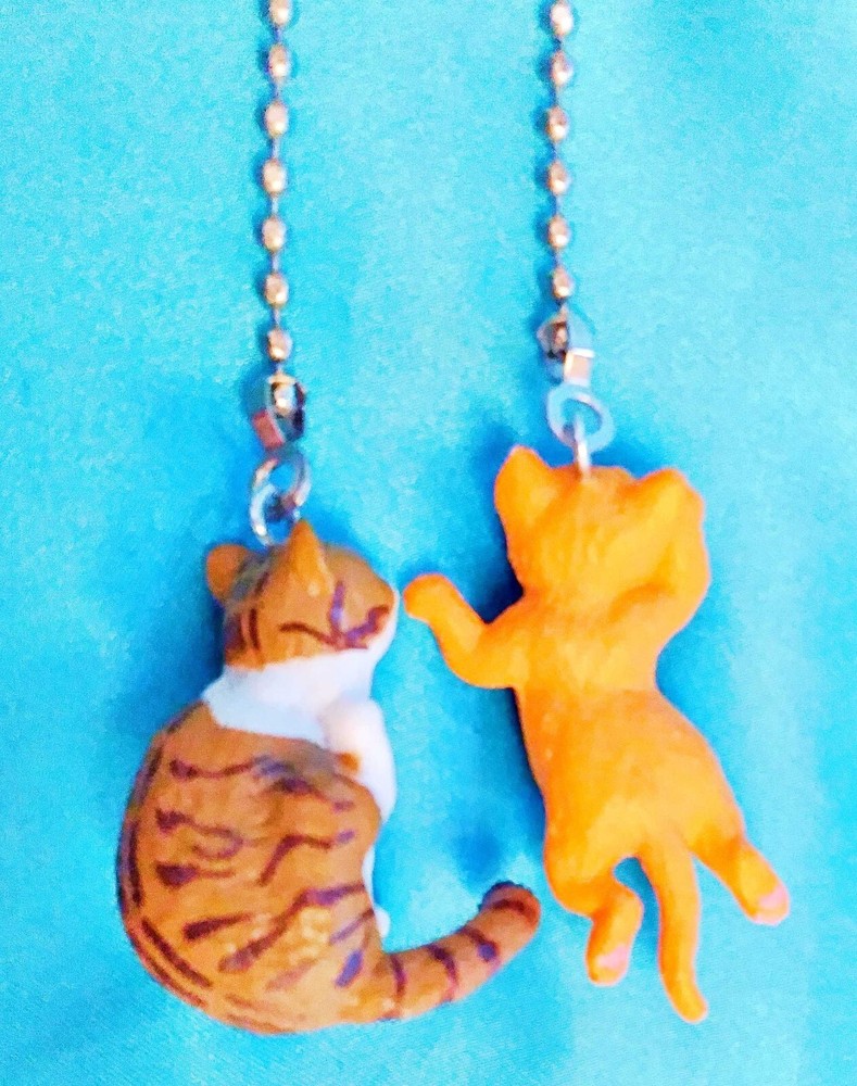 Set of Two ~ Tabby Striped Sleeping Resting Cat ~ Ceiling Fan Pulls
