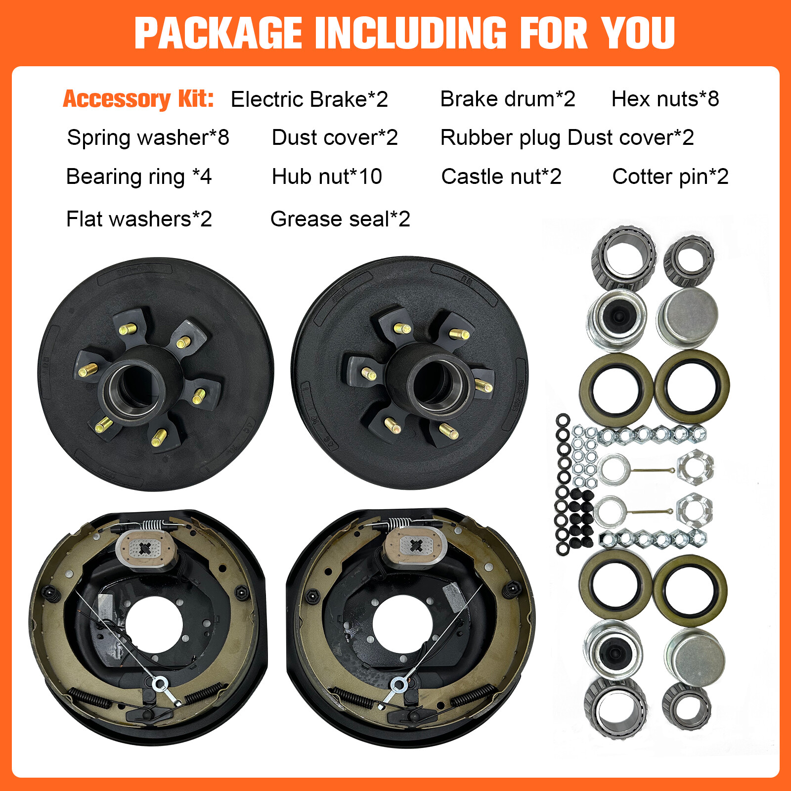 12"x2" Electric Trailer Brake 6-5.5" Hub Drum Kit For 5200 lb Axle