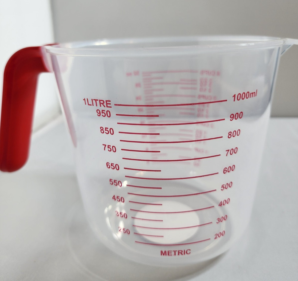 Clear Plastic 4 Cup Measuring Cup with Red Handle – 32 oz Kitchen Measure