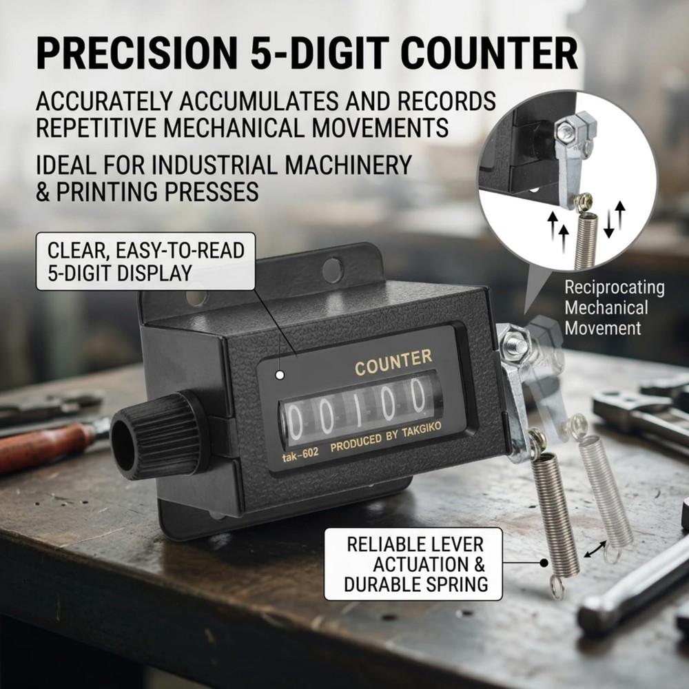 Mechanical Counter 5 Digit 0-99 Mechanical Resettable Counting Reset Function