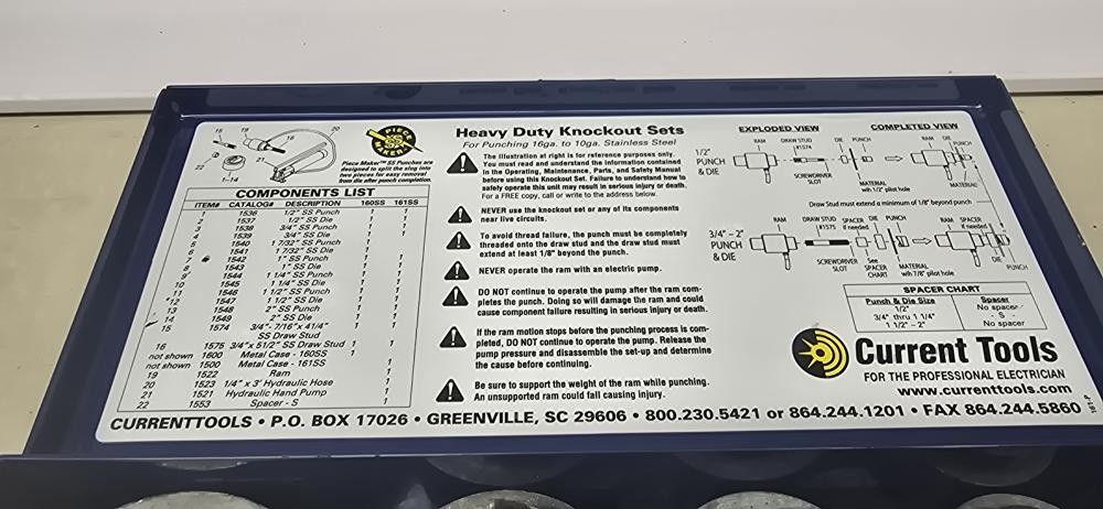 Current Tools 160ss 1/2"-2" Hydraulic Knockout Set for Stainless Ste (R7B015088)
