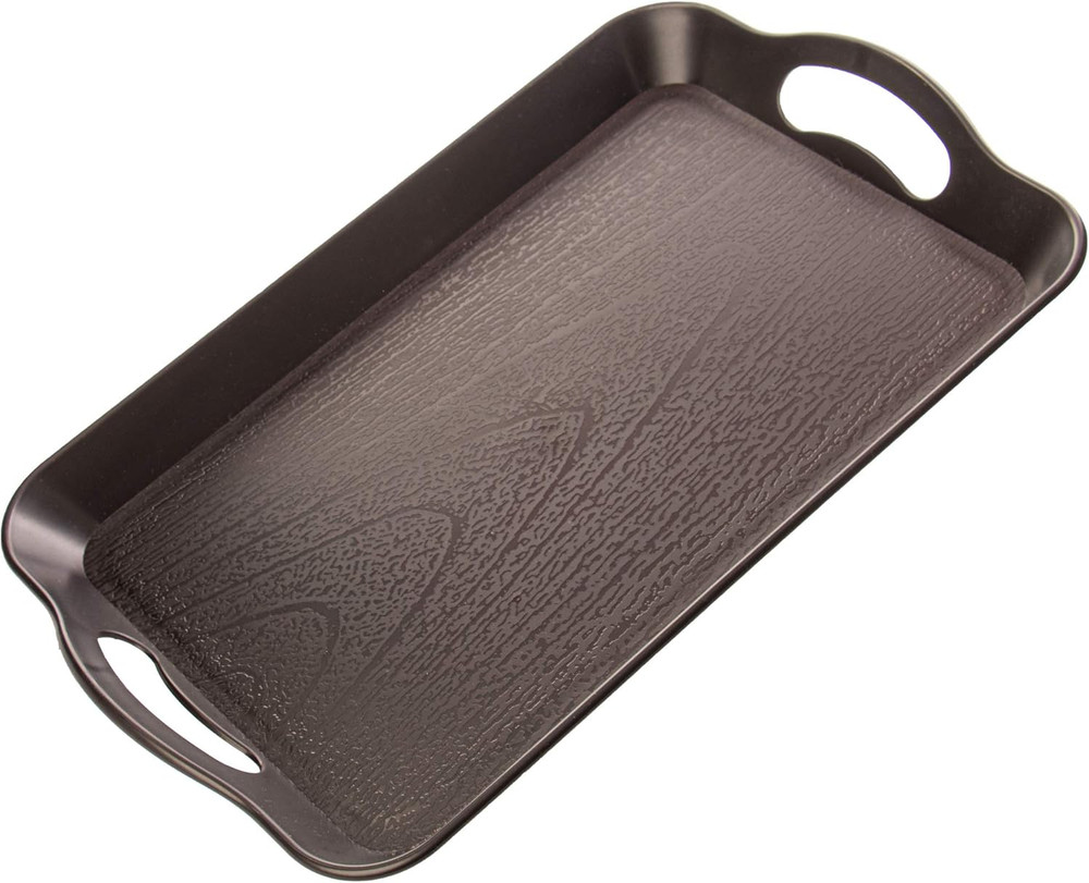 Handled Cafeteria Tray - 14" X 9" Rectangular Wood Grain Textured Plastic Food S