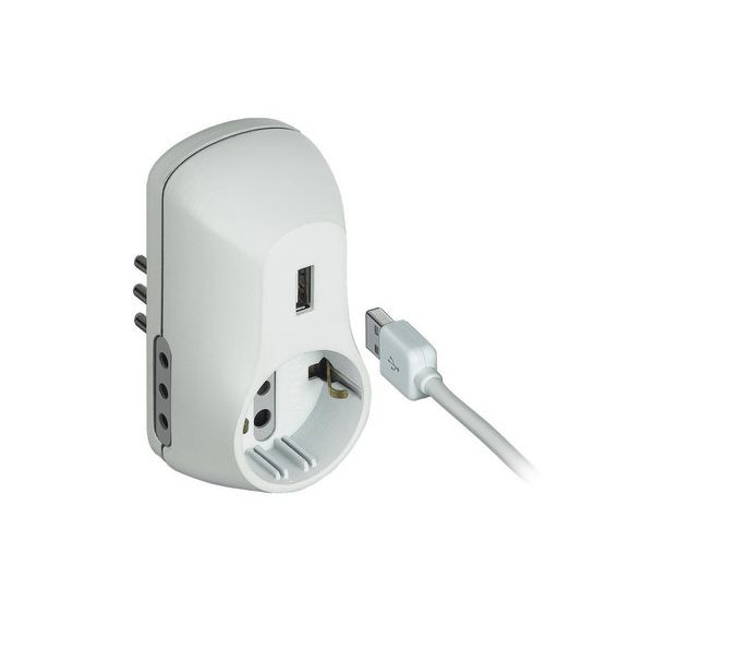 BTICINO S3613DU CST ADAPTER B3 1 TED SOCKET 2 SOCKETS 10A + USB POWERED 5V WHITE