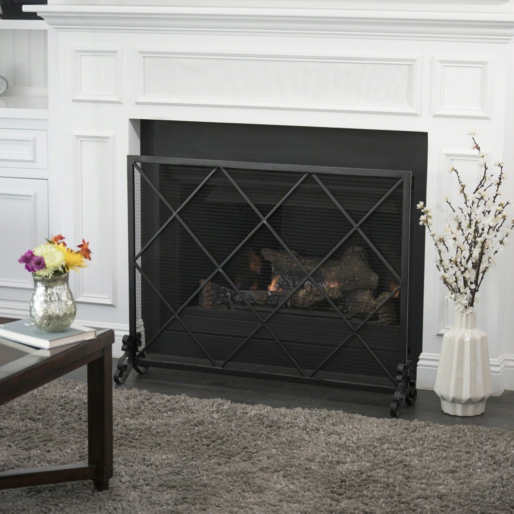 Modern Iron Mesh Single Panel Fireplace Screen