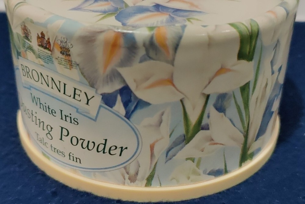 VTG Bronnley Dusting Powder White Iris Round Box Almost Empty