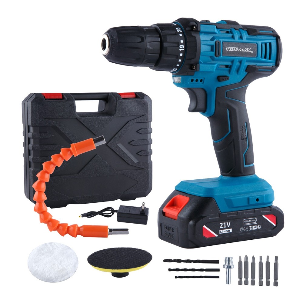Toolman 21V Lithium‑Ion Cordless Impact Drill Variable Speed