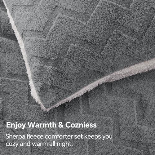 Fluffy Comforter Set - Super Soft Sherpa Comforter for Size Bed, Queen Grey