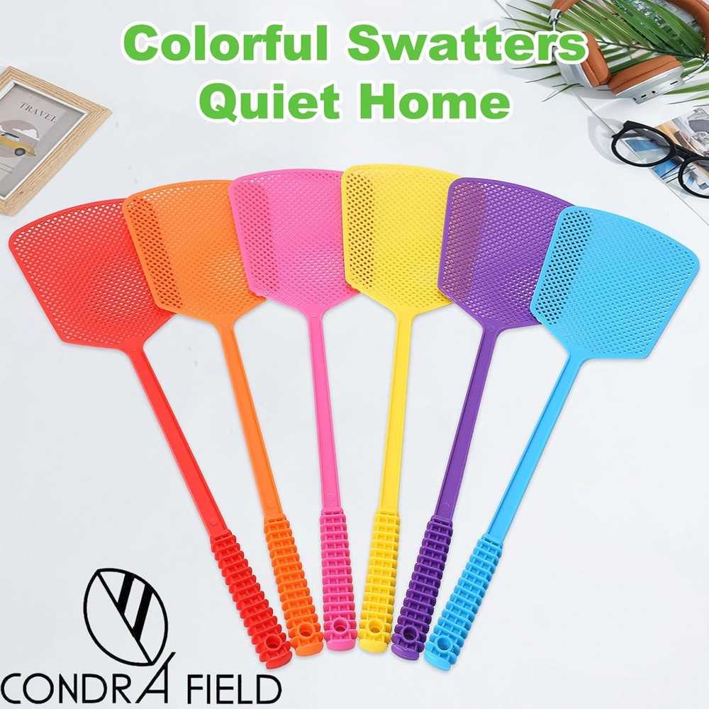 Fly Swatter,Plastic Flyswatters Multi-Pack,6 Bulk Vibrant Colorful Assorted