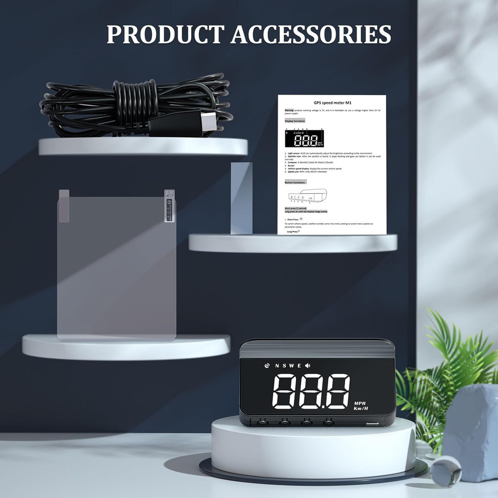 M1 White Windshield Projection Heads up Display, Digital GPS Speedometer with Sp