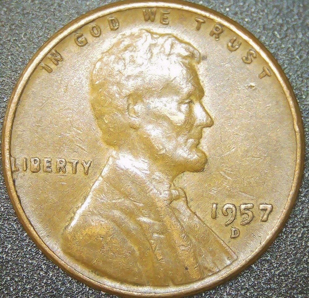 1957 P Lincoln Wheat Cent,"Filled B" Die Chip error