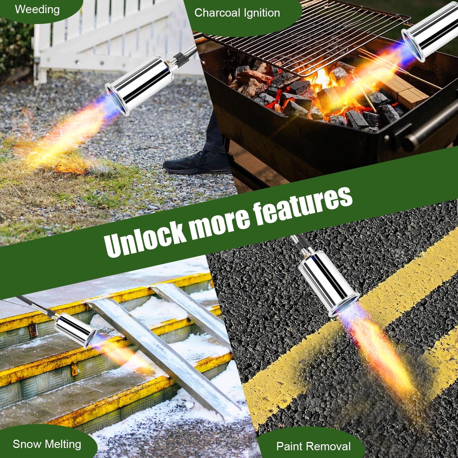 Propane Torch Weed Burner, Adjustable flame thrower with Detachable Handle, B...