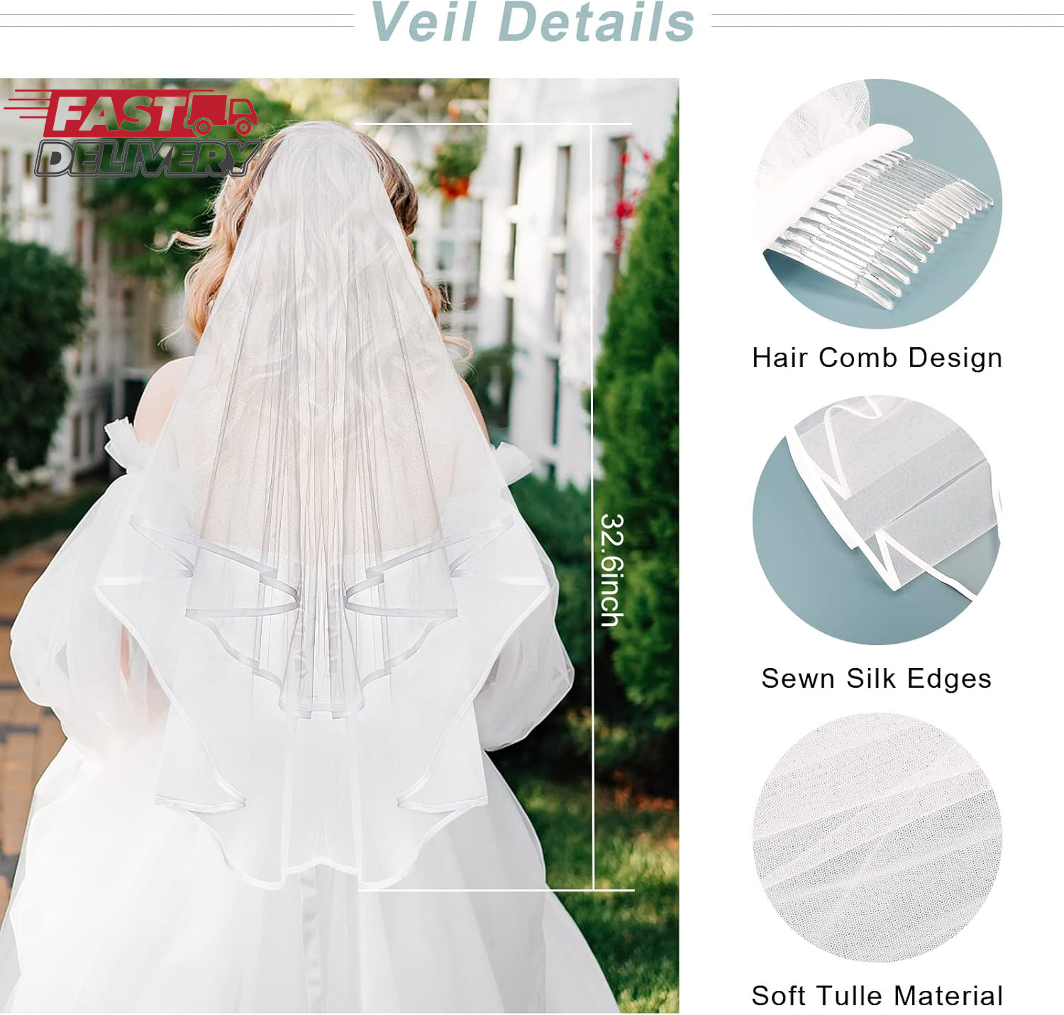 Casoty Bridal Tiara with Veil, Bridal Veils and Headpieces, Wedding Bridal Veil