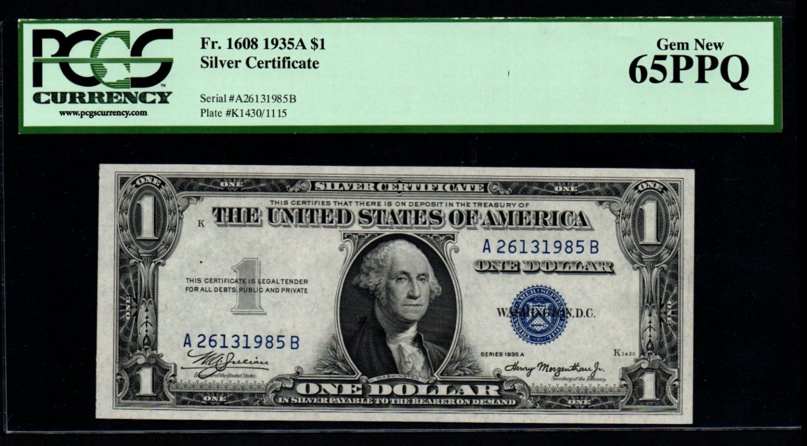 1935A $1 PCGS GEM UNC 65 PPQ Beautiful Silver Certificate!
