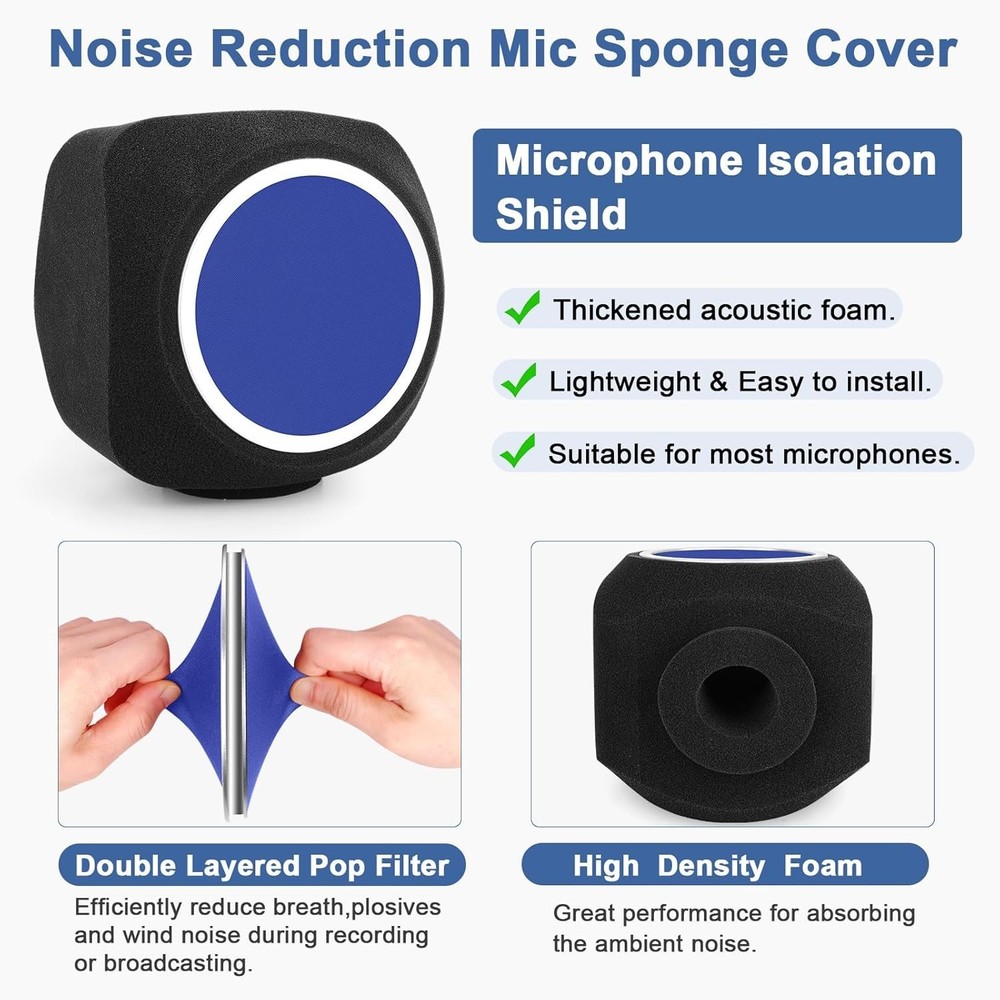 Professional Microphone Isolation Shield with Dual Pop Filter - Noise Reduction