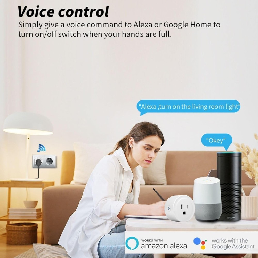 2 Pack WiFi Smart Plug for Remote Control & Timer, Compatible with Alexa & Googl