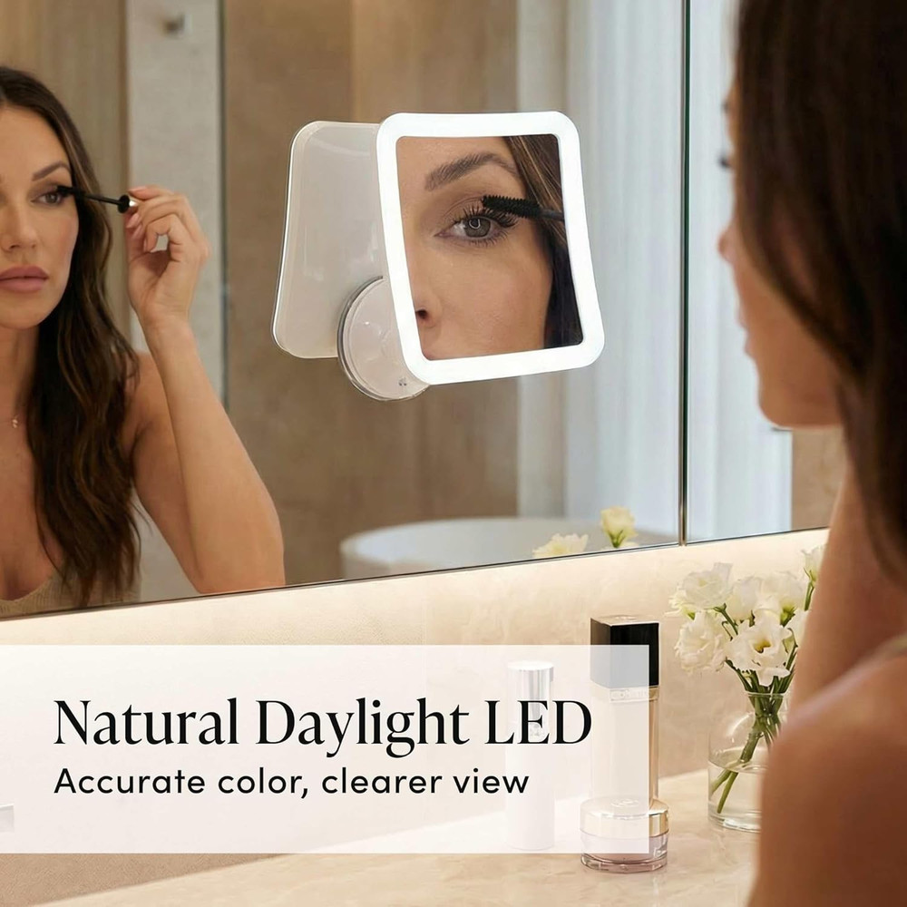 10X Lighted Makeup Mirror - Cordless, Suction, 360° Rotation, 6.5" Square
