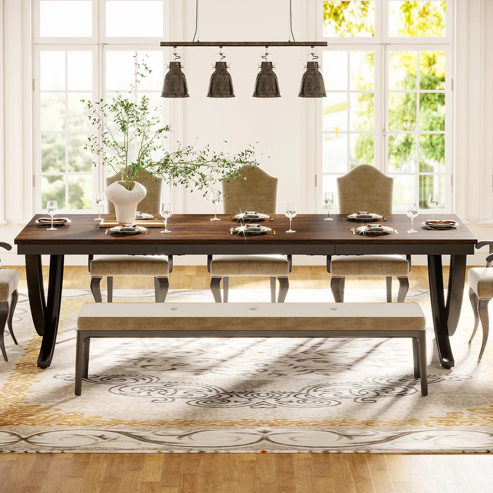 78" Rustic Brown Dining Table Large Rectangular Wood Metal Kitchen Table Seats 8