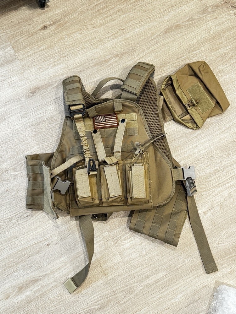 Brown Nylon Tactical Chest Rig Adjustable Lightweight Durable Multiple Pockets