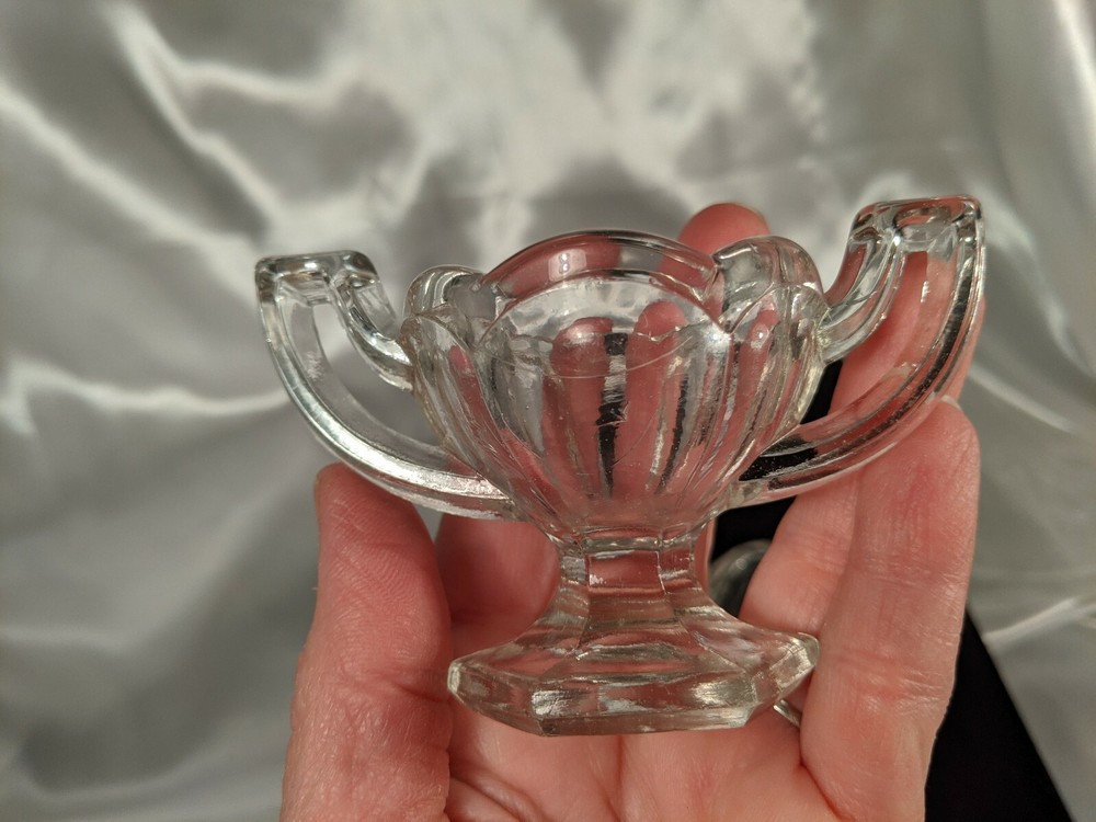 Pair 2 Central Glass Krystol Chippendale Footed Handled Open Salt Cellars EAPG