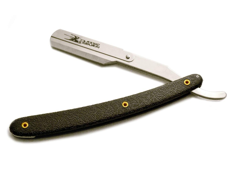 CS Black Pattern Stainless Straight Edge Barber Razor +100 Premium Single Blades