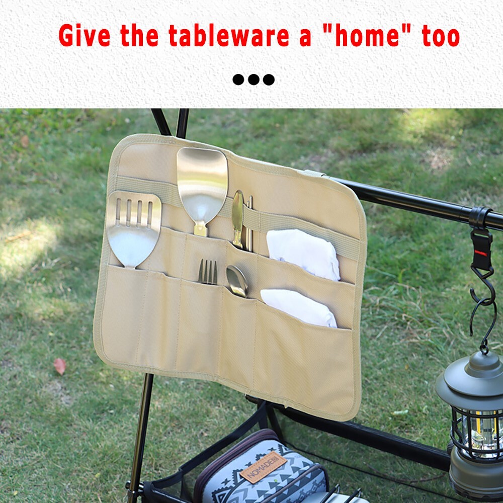 1PCS Foldable Hanging Multi Pocket Storage Roll for Picnic, Kitchen, BBQ, Hiking