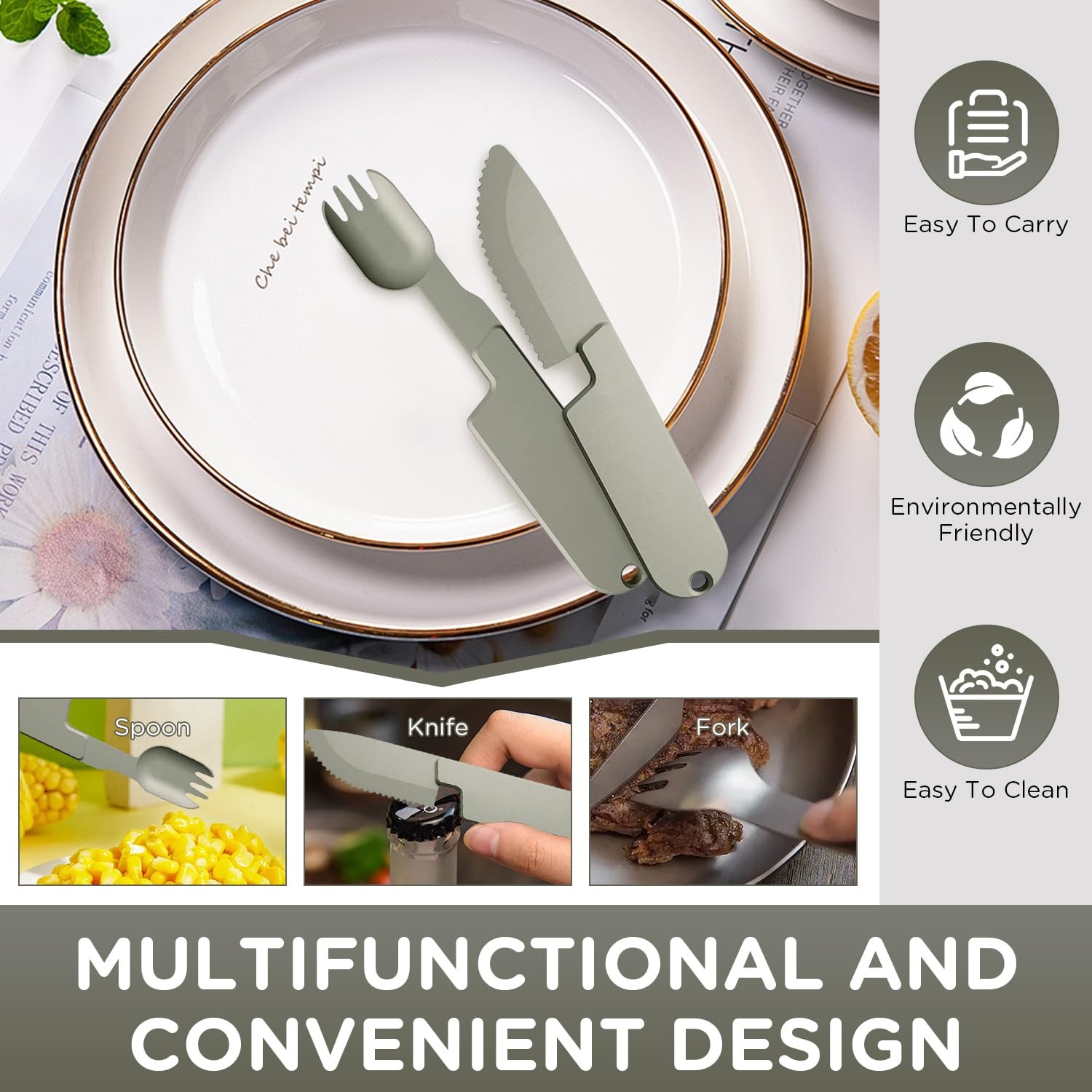 2 in 1 Camping Eating Utensils Set, Respectivem Portable Detachable Knife Spo...