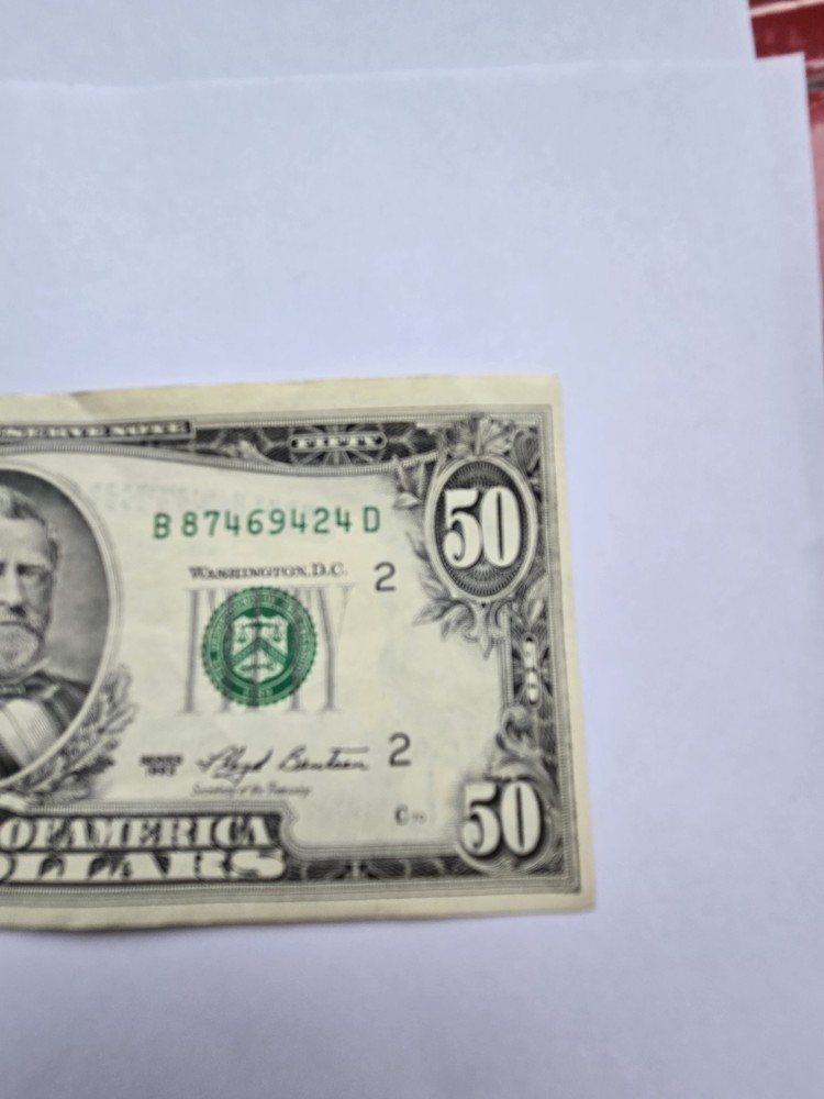 1993 $50 Dollar Bill Error Bleed Through Both Sides Paper Money MISALIGNMENT