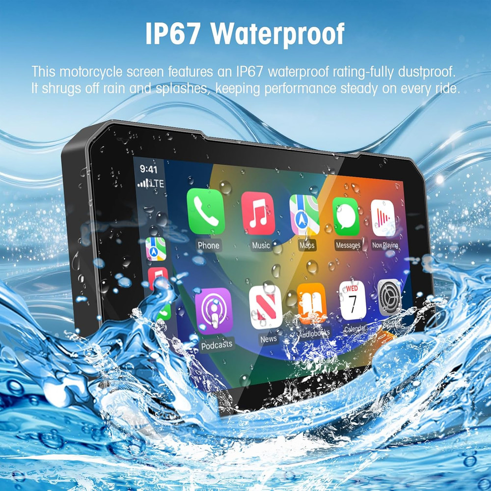 IP67 Waterproof 5'' Motorcycle Carplay,Wireless Apple Caplay&Android Auto Portab