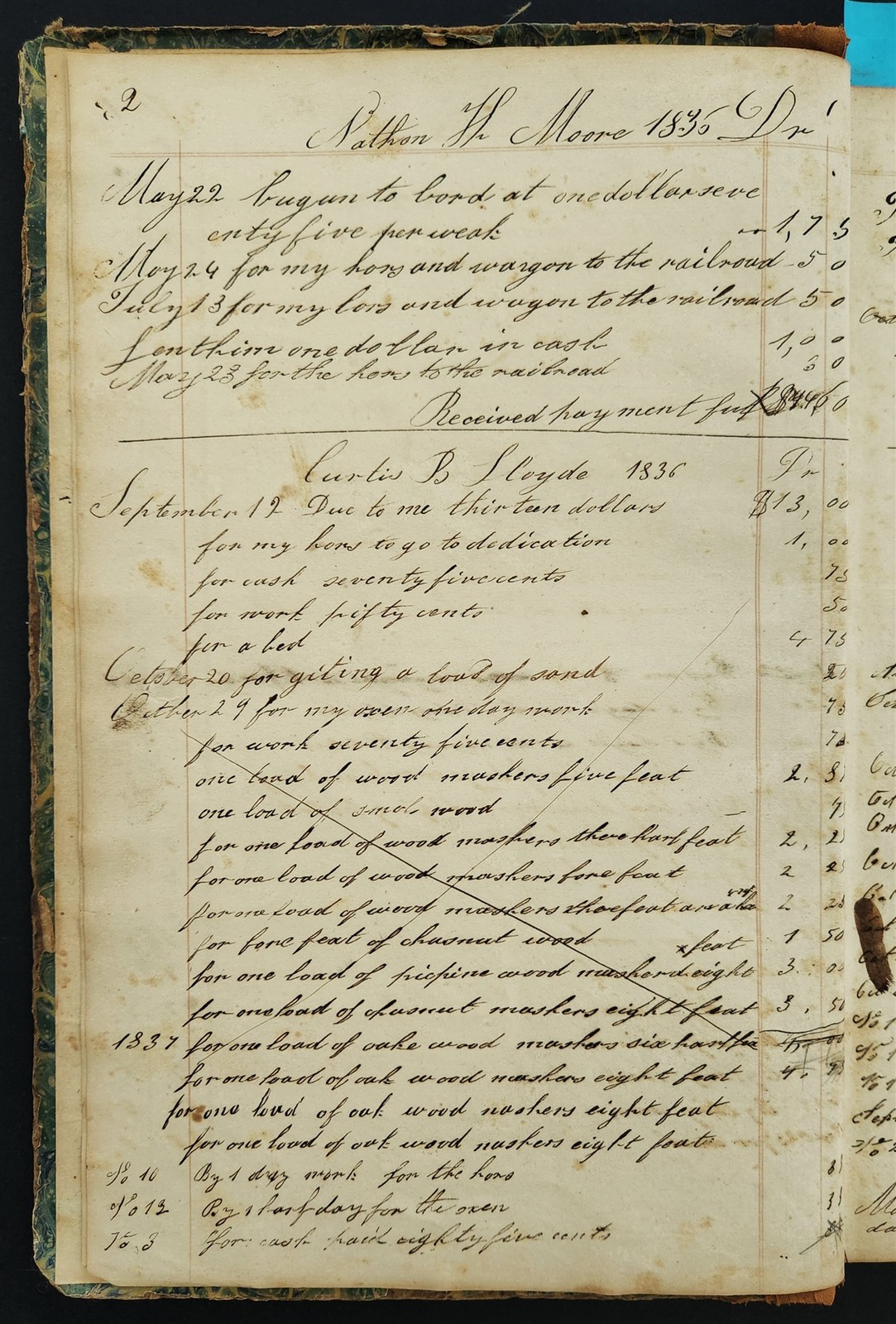 1835-60s antique LEDGER farmingham ma PETER DAVIS farm work horse wagon sider