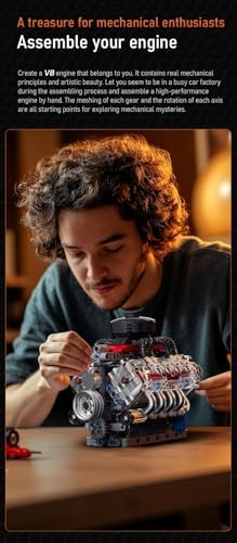 V8 Engine Building-Blocks Sets, Working Motor Model, 487+PCS Mechanic 454V8