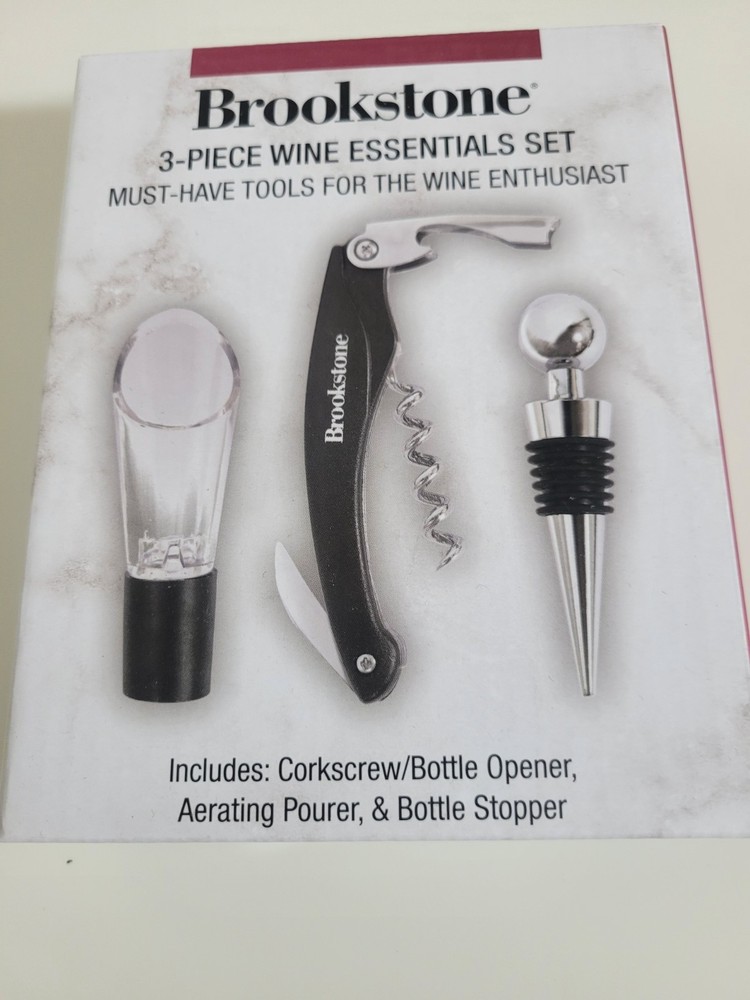Brookstone 3 - Piece Wine Essentials Set; Corkscrew Aerating Pourer Bottle...