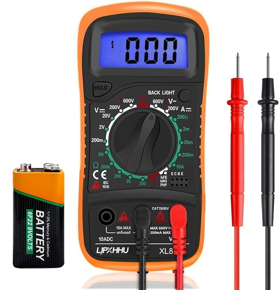 Compact Digital Multimeter - AC/DC Voltage Tester with 2- & Leads