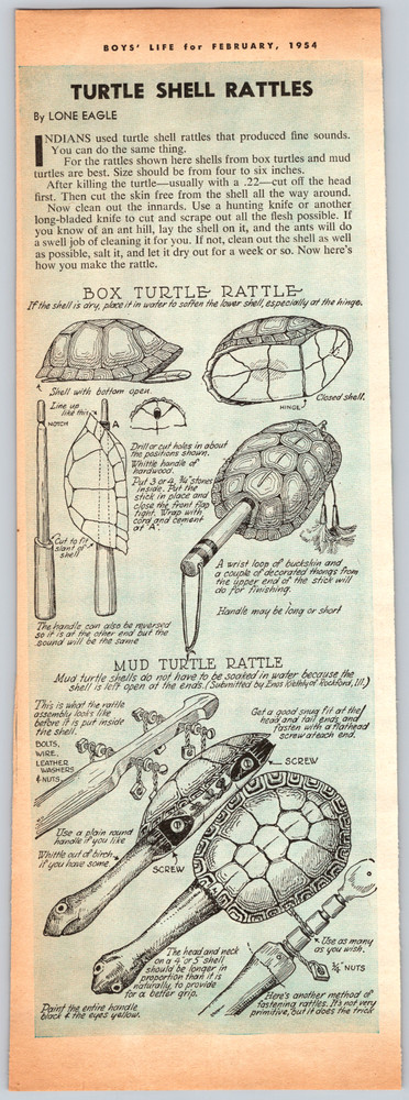 1954 Magazine Article Turtle Shell Rattles Lone Eagle
