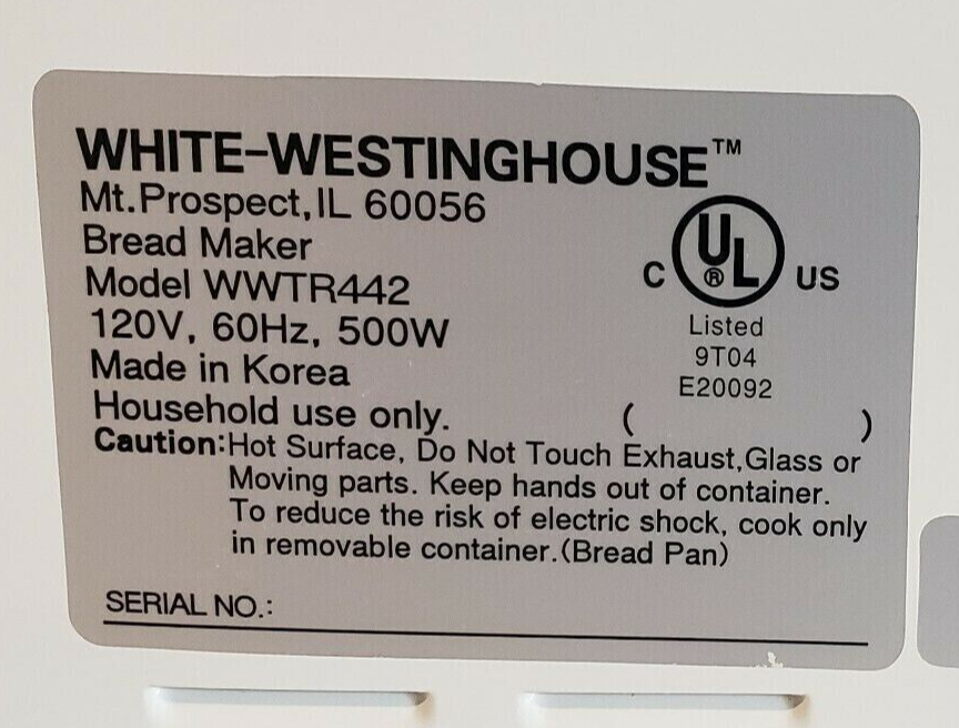 Hinge for White Westinghouse Bread Maker Models WWTR441 WWTR442 only