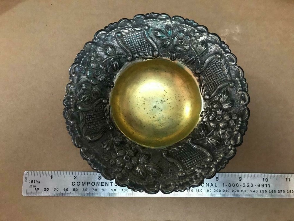 800 SILVER FLORAL SCROLL FOOTED CANDY NUT DISH BOWL