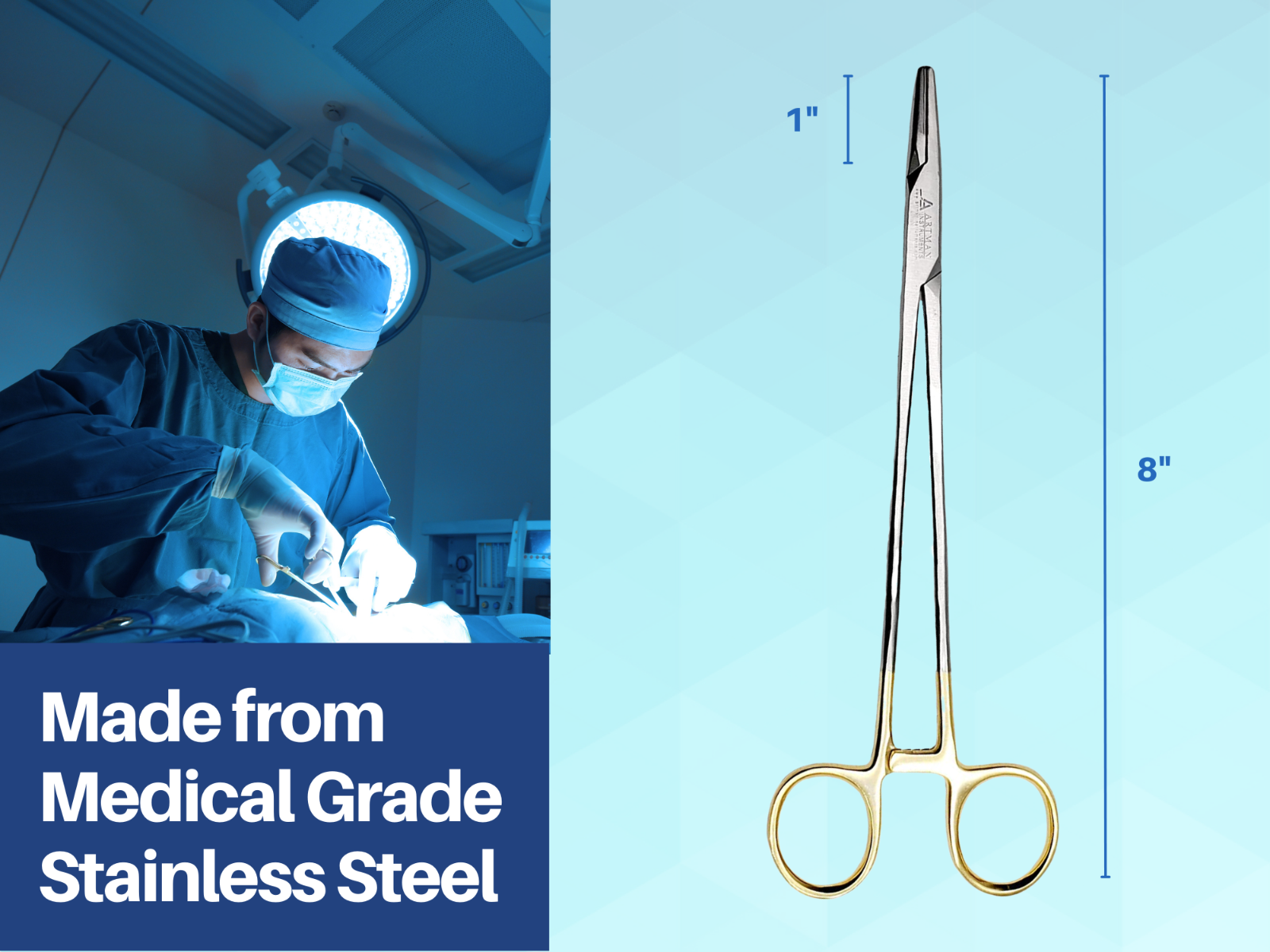 Mayo Hegar Needle Holder 8" Surgical Needle Driver with Tungsten Carbide ARTMAN