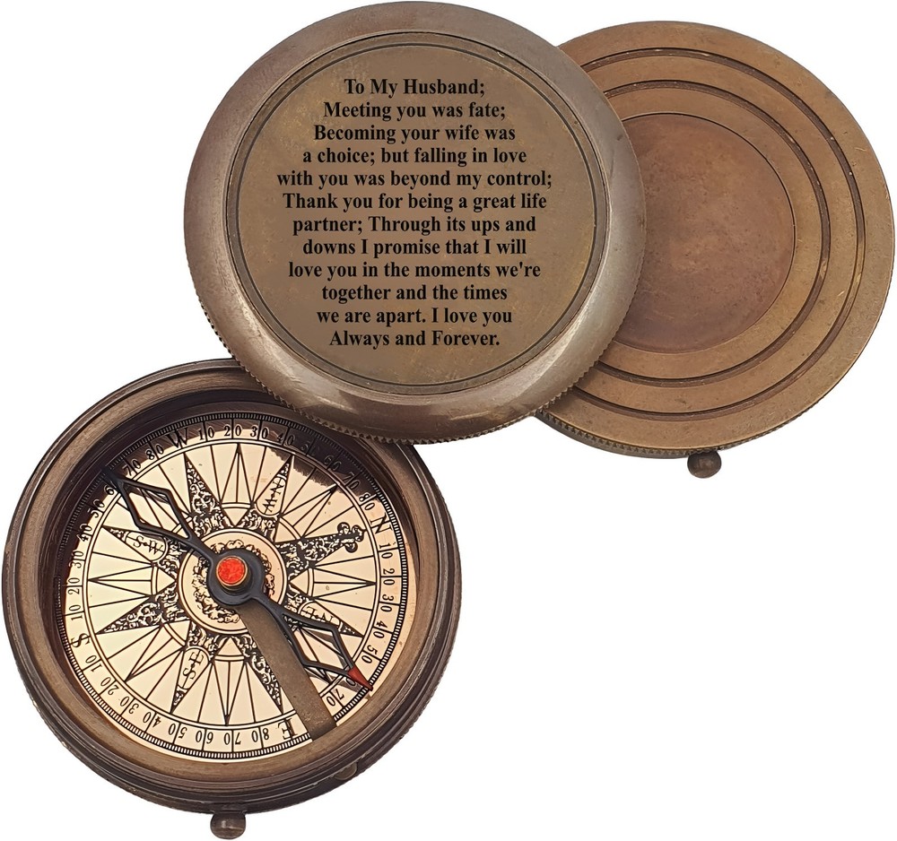Engraved Brass Compass for Husband – Romantic Keepsake Gift,